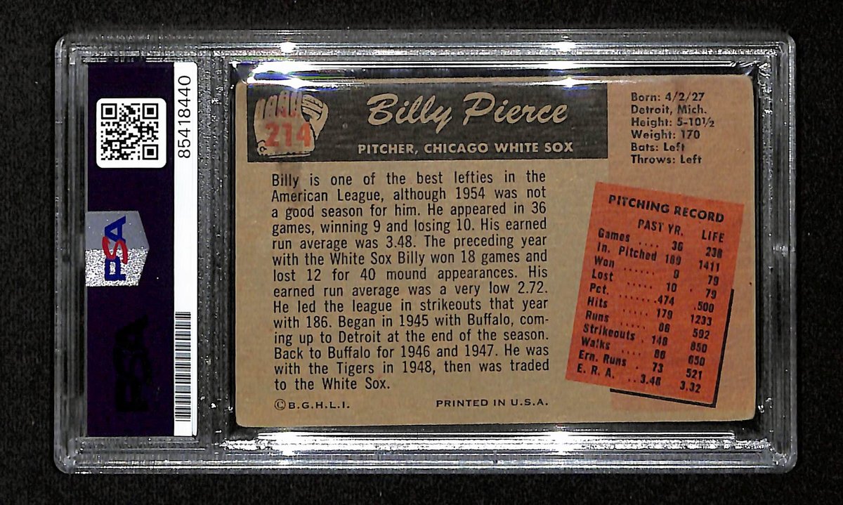 Billy Pierce Signed/Auto 1955 Bowman Card #214 Chicago White Sox PSA/DNA 194827