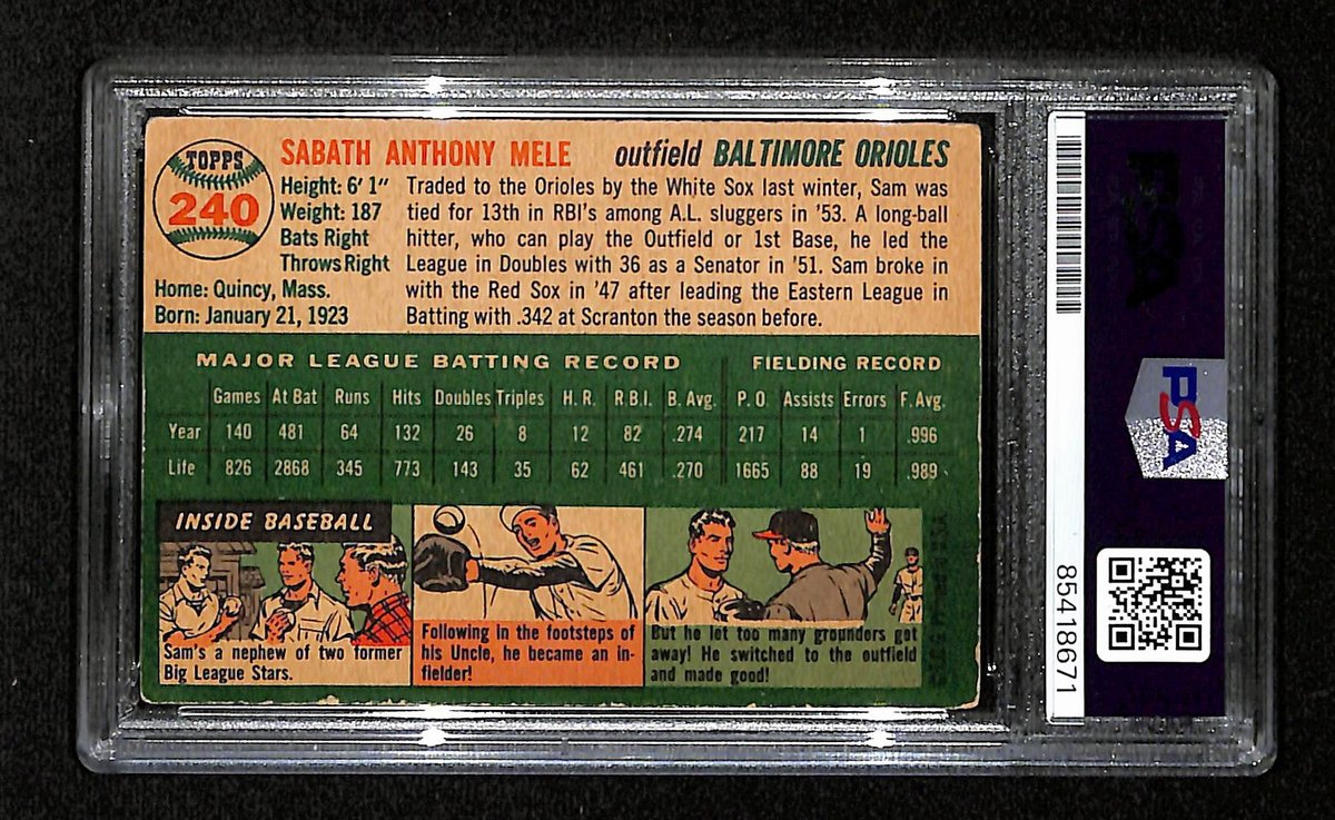 Sam Mele Signed/Auto 1954 Topps Card #240 Baltimore Orioles PSA/DNA 194828