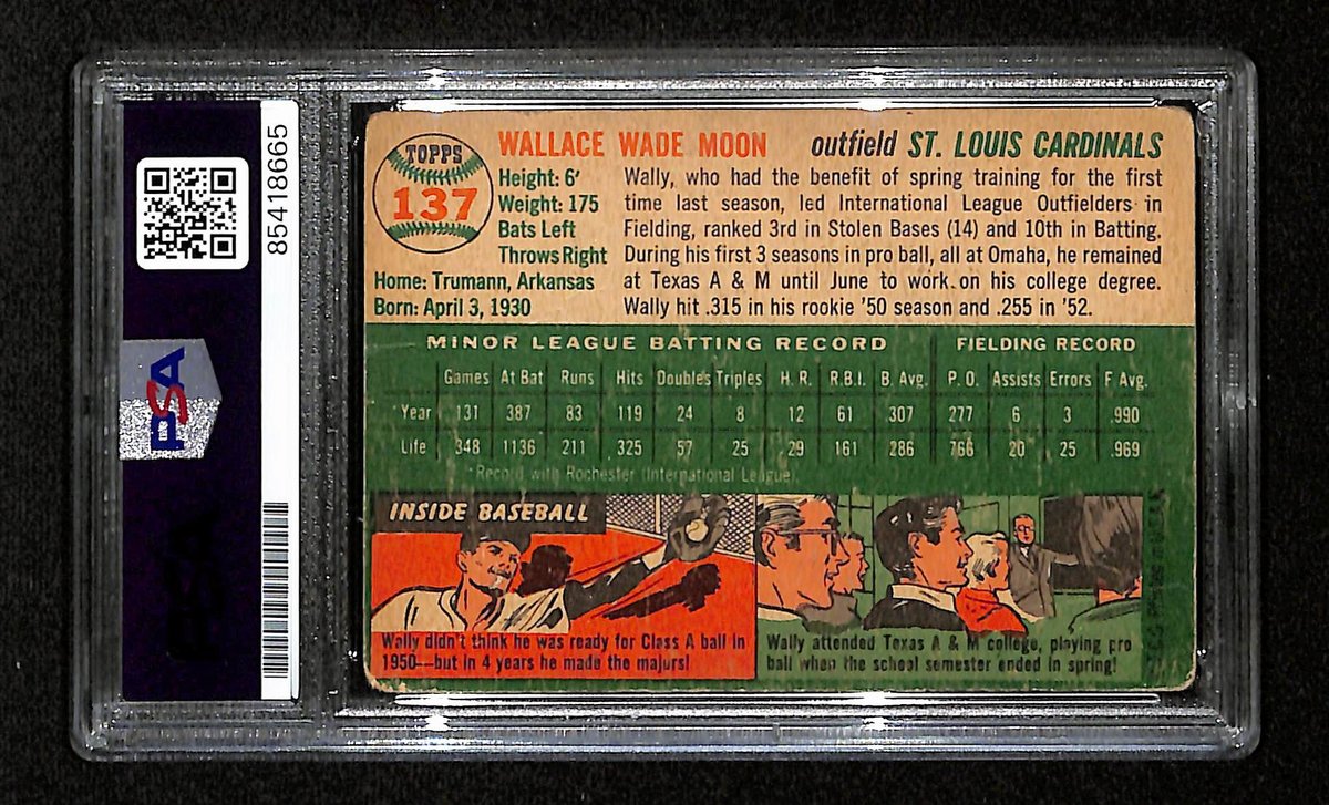 Wally Moon Signed/Auto 1954 Topps Card #137 St. Louis Cardinals PSA/DNA 194831
