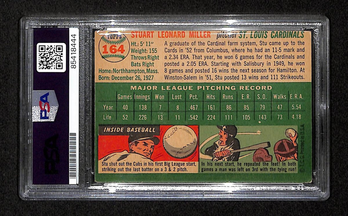 Stu Miller Signed/Auto 1954 Topps Card #164 St. Louis Cardinals PSA/DNA 194832