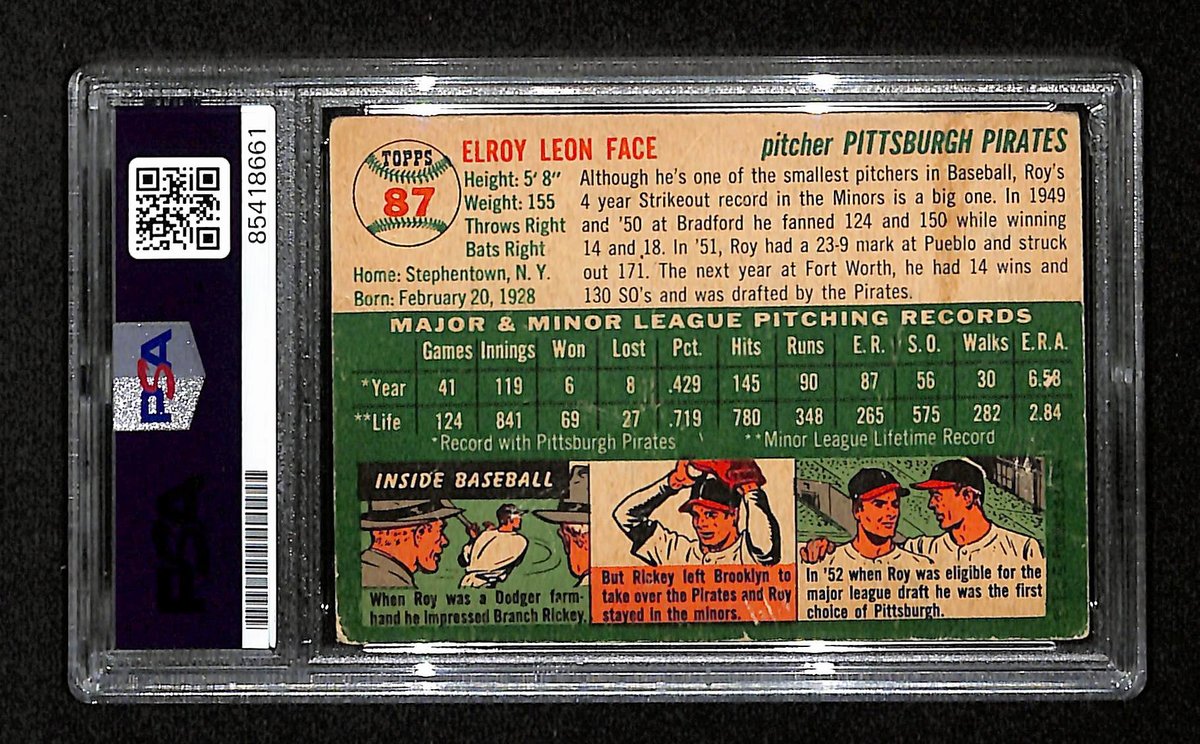 Roy Face Signed/Auto 1954 Topps Card #87 Pittsburgh Pirates PSA/DNA 194834