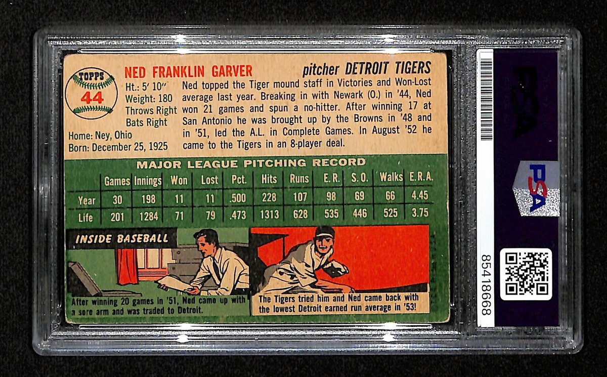 Ned Garver Signed/Autographed 1954 Topps Card #44 Detroit Tigers PSA/DNA 194837