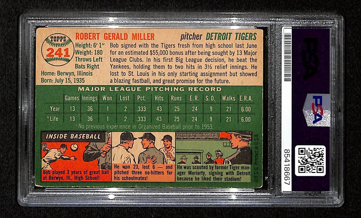 Bob Miller Signed/Autographed 1954 Topps Card #241 Detroit Tigers PSA/DNA 194838