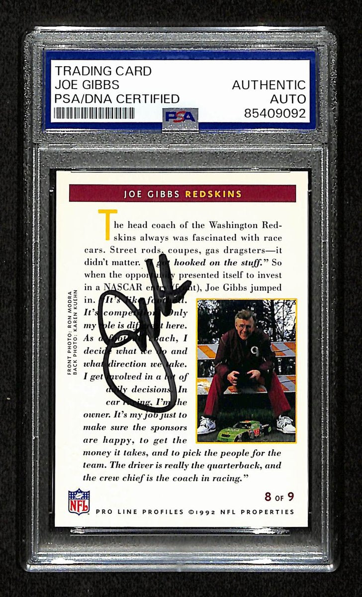 Joe Gibbs Signed/Auto 1992 Pro Line Profiles Card #8 NASCAR PSA/DNA 195095