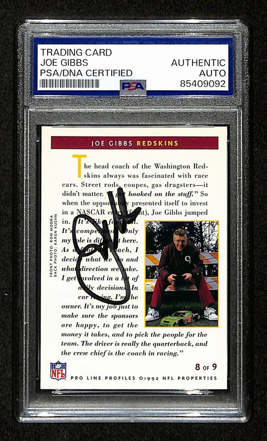 Joe Gibbs Signed/Auto 1992 Pro Line Profiles Card #8 NASCAR PSA/DNA 195095