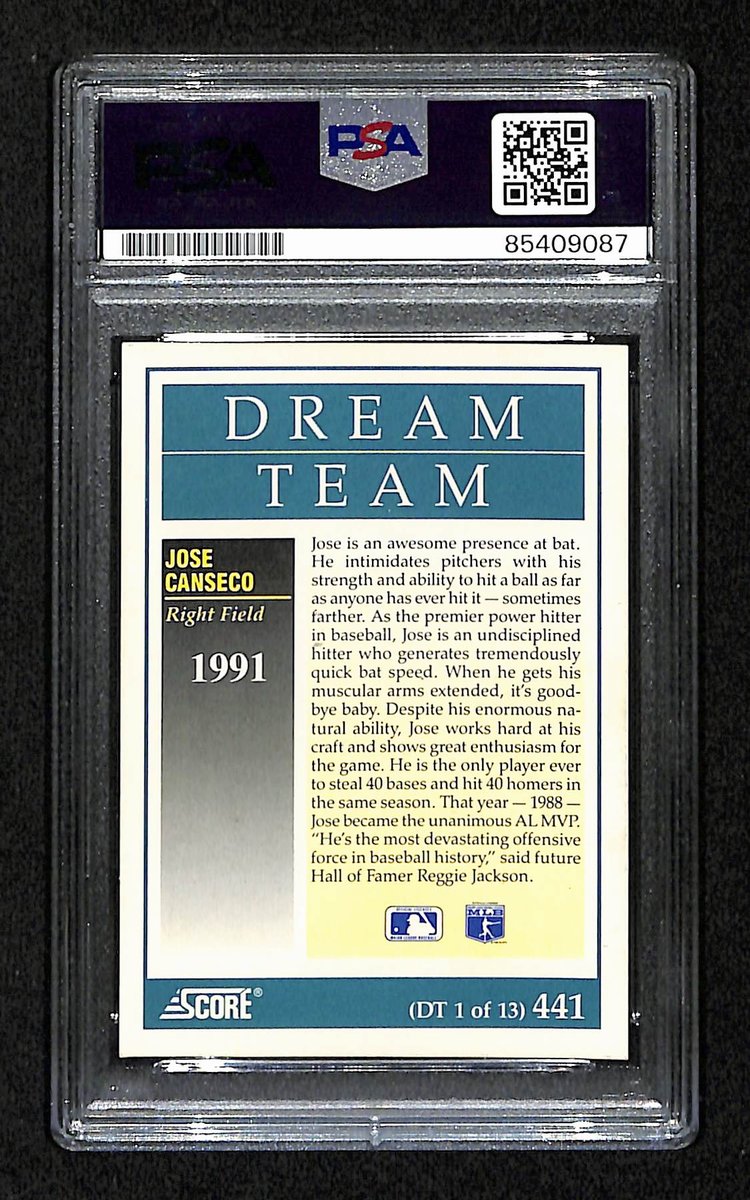 Jose Canseco Signed/Auto 1990 Score Card #441 Oakland A's PSA/DNA 195120