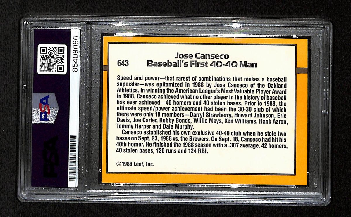 Jose Canseco Signed/Auto 1989 Donruss Card #643 Oakland A's PSA/DNA 195121