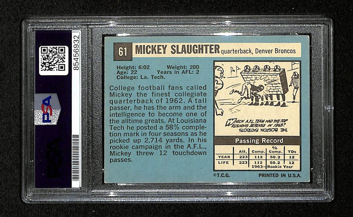 Mickey Slaughter Signed/Auto 1964 Topps Card #61 Denver Broncos PSA/DNA 195103
