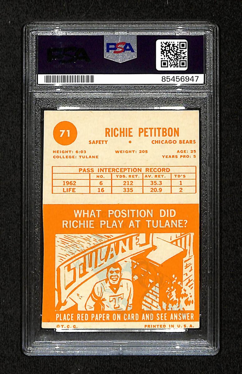 Richie Petitbon Signed/Auto 1963 Topps Card #71 Chicago Bears PSA/DNA 195106