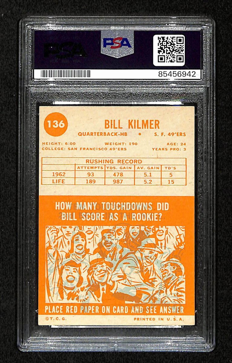 Bill Kilmer Signed/Auto 1963 Topps Card #136 San Francisco 49ers PSA/DNA 195109