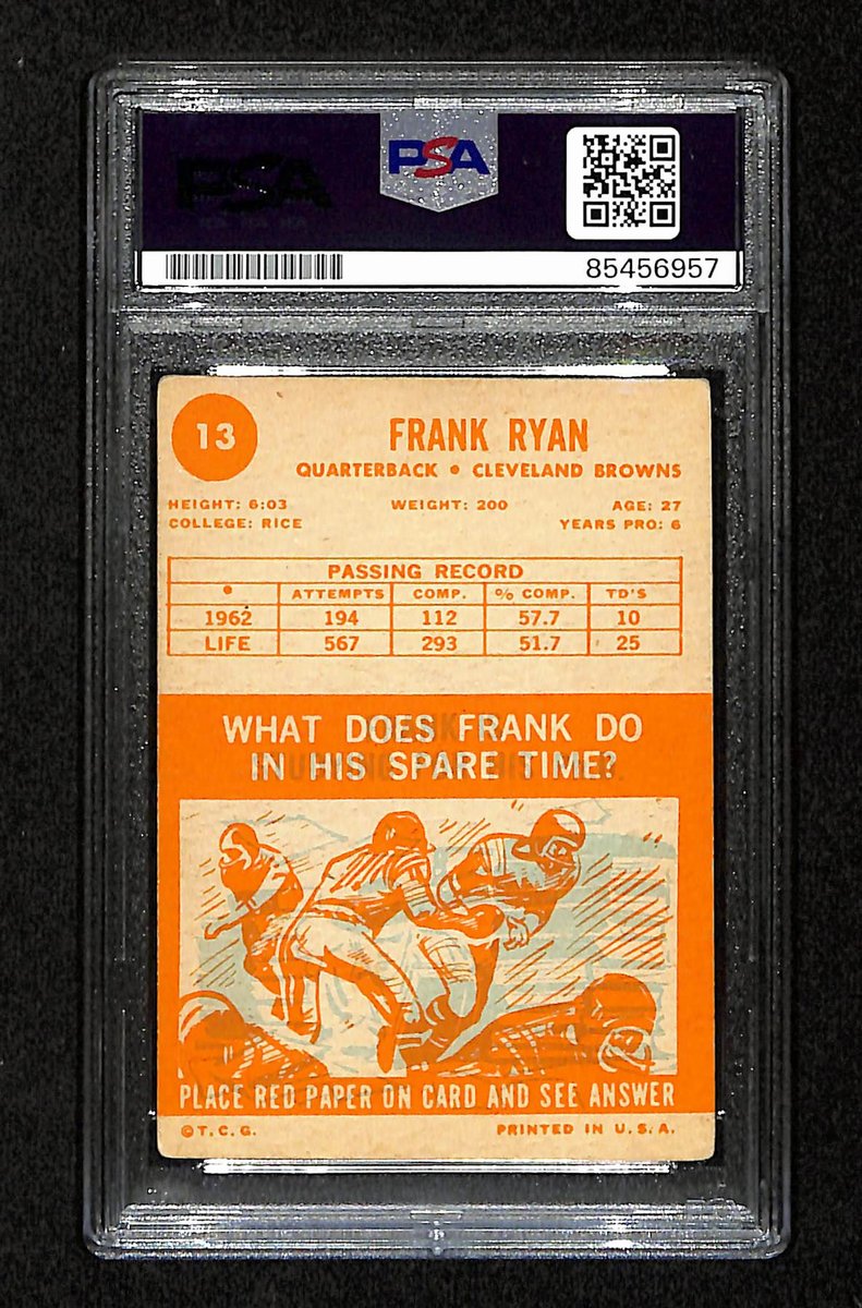 Frank Ryan Signed/Auto 1963 Topps Card #13 Cleveland Browns PSA/DNA 195111