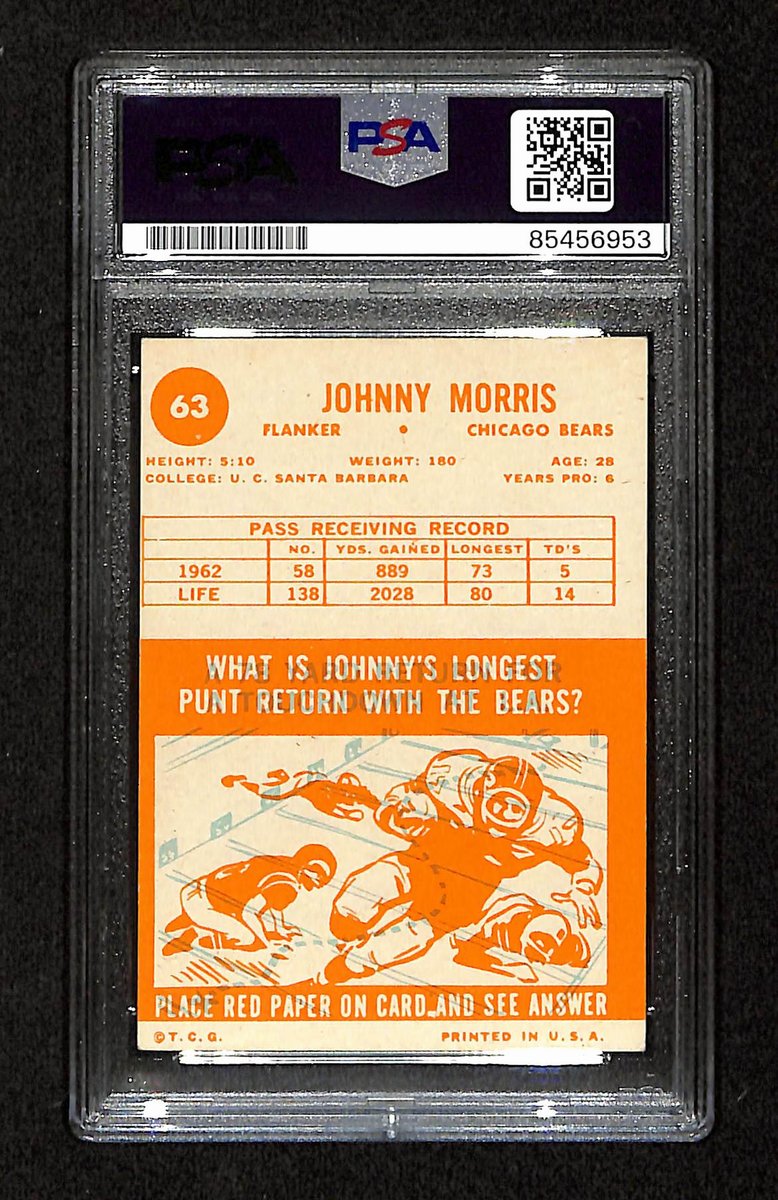 Johnny Morris Signed/Auto 1963 Topps Card #63 Chicago Bears PSA/DNA 195113