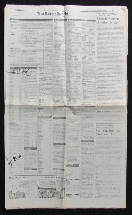 Tiger Woods Signed 16 years old 1992 LA Times Newspaper 1st PGA Event JSA 195716