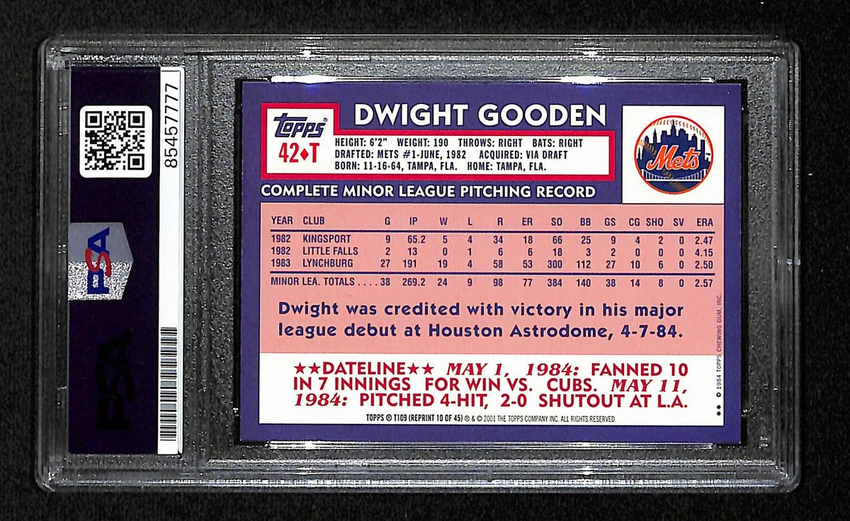 Dwight Gooden Signed/Auto 1984 Topps RC Card #42T New York Mets PSA/DNA 194793