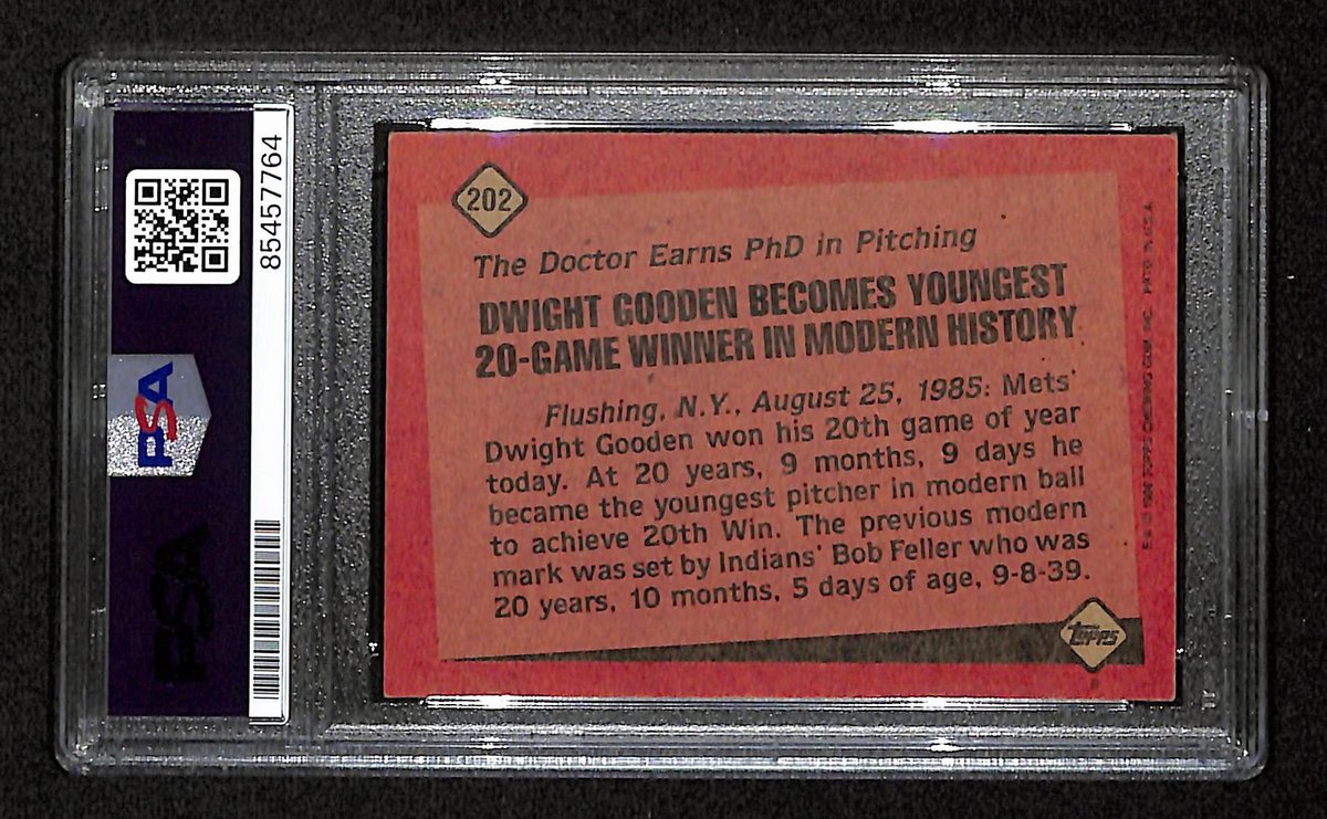 Dwight Gooden Signed/Auto 1986 Topps Card #202 New York Mets PSA/DNA 194794