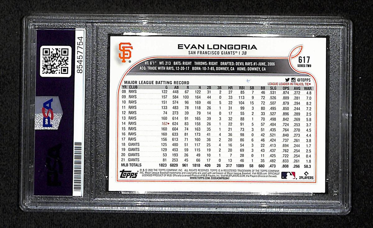 Evan Longoria Signed/Autographed 2022 Topps Card #617 Giants PSA/DNA 194800