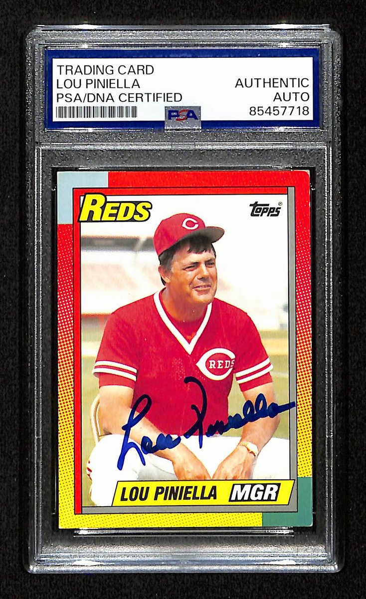 Lou Piniella Signed/Auto 1990 Topps Traded Card #96T Reds PSA/DNA 194803