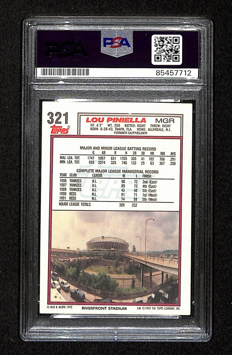 Lou Piniella Signed/Auto 1992 Topps Card #321 Cincinnati Reds PSA/DNA 194808