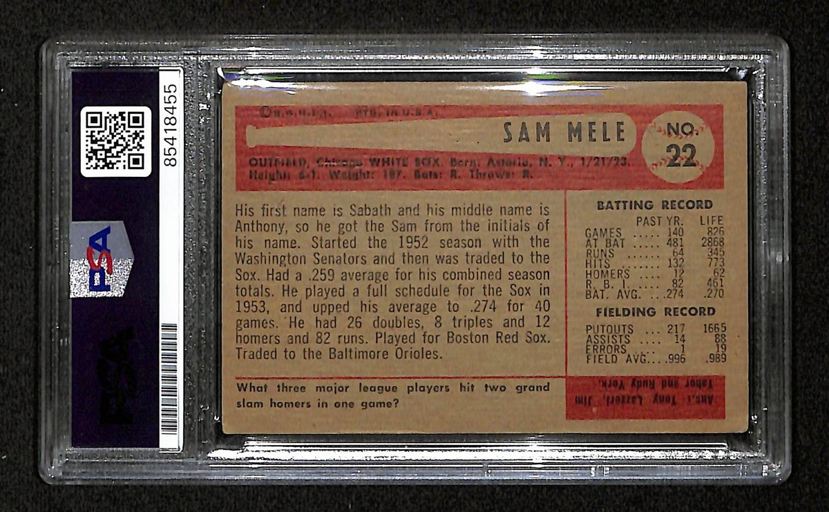 Sam Mele Signed/Autographed 1954 Bowman Card #22 White Sox PSA/DNA 194814
