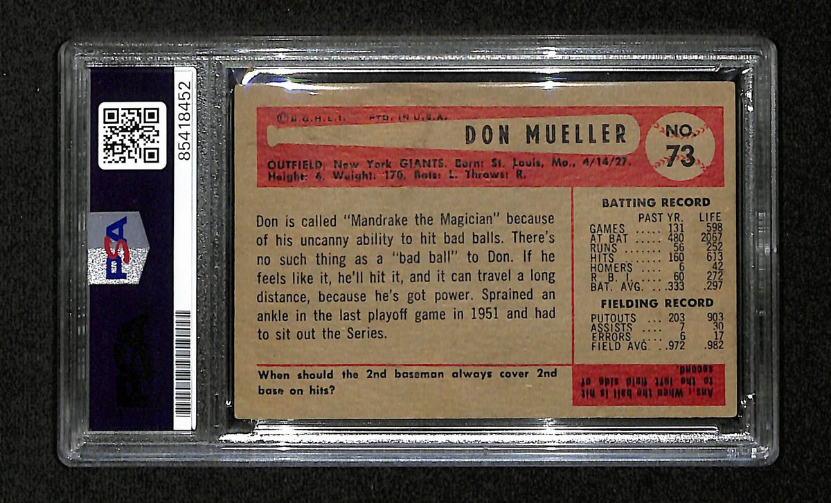 Don Mueller Signed/Auto 1954 Bowman Card #73 New York Giants PSA/DNA 194821