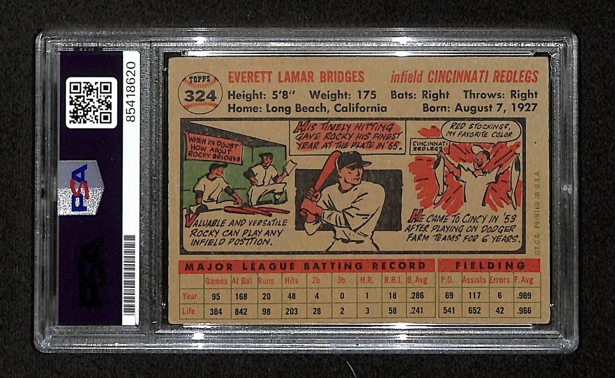 Rocky Bridges Signed/Autographed 1956 Bowman Card #324 Redlegs PSA/DNA 194875