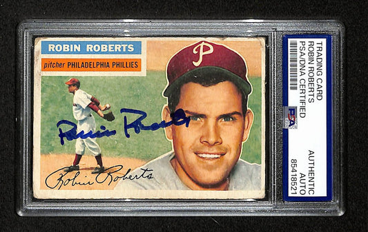 Robin Roberts HOF Signed/Auto 1956 Bowman Card #180 Phillies PSA/DNA 194886