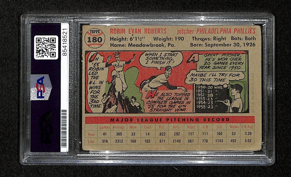 Robin Roberts HOF Signed/Auto 1956 Bowman Card #180 Phillies PSA/DNA 194886