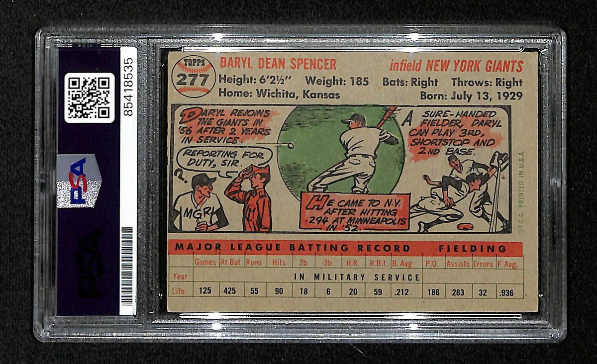 Daryl Spencer Signed/Auto 1956 Bowman Card #277 NY Giants PSA/DNA 194887