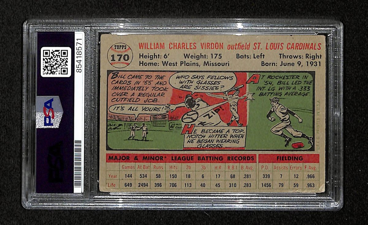 Bill Virdon Signed/Auto 1956 Bowman Card #170 St. Louis Cardinals PSA/DNA 194895