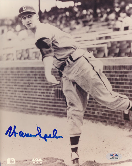 Warren Spahn HOF Signed/Auto 8x10 B/W Photo Brooklyn Dodgers PSA/DNA 195990