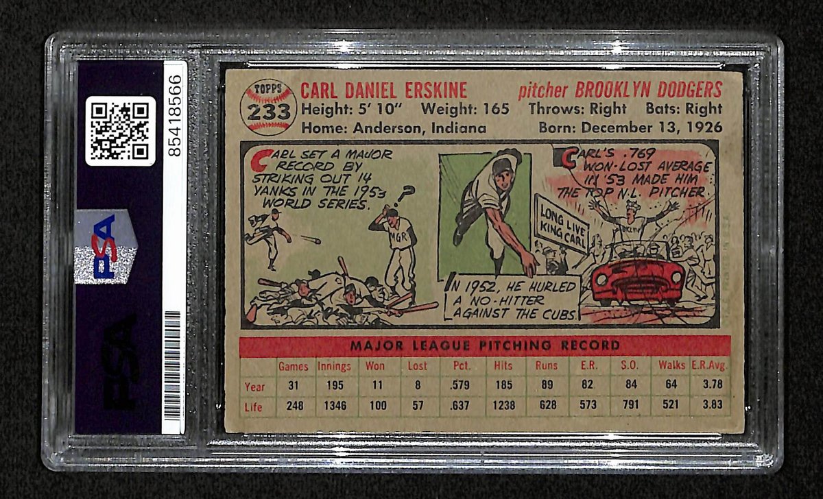 Carl Erskine Signed/Auto 1956 Topps Card #233 Brooklyn Dodgers PSA/DNA 194850