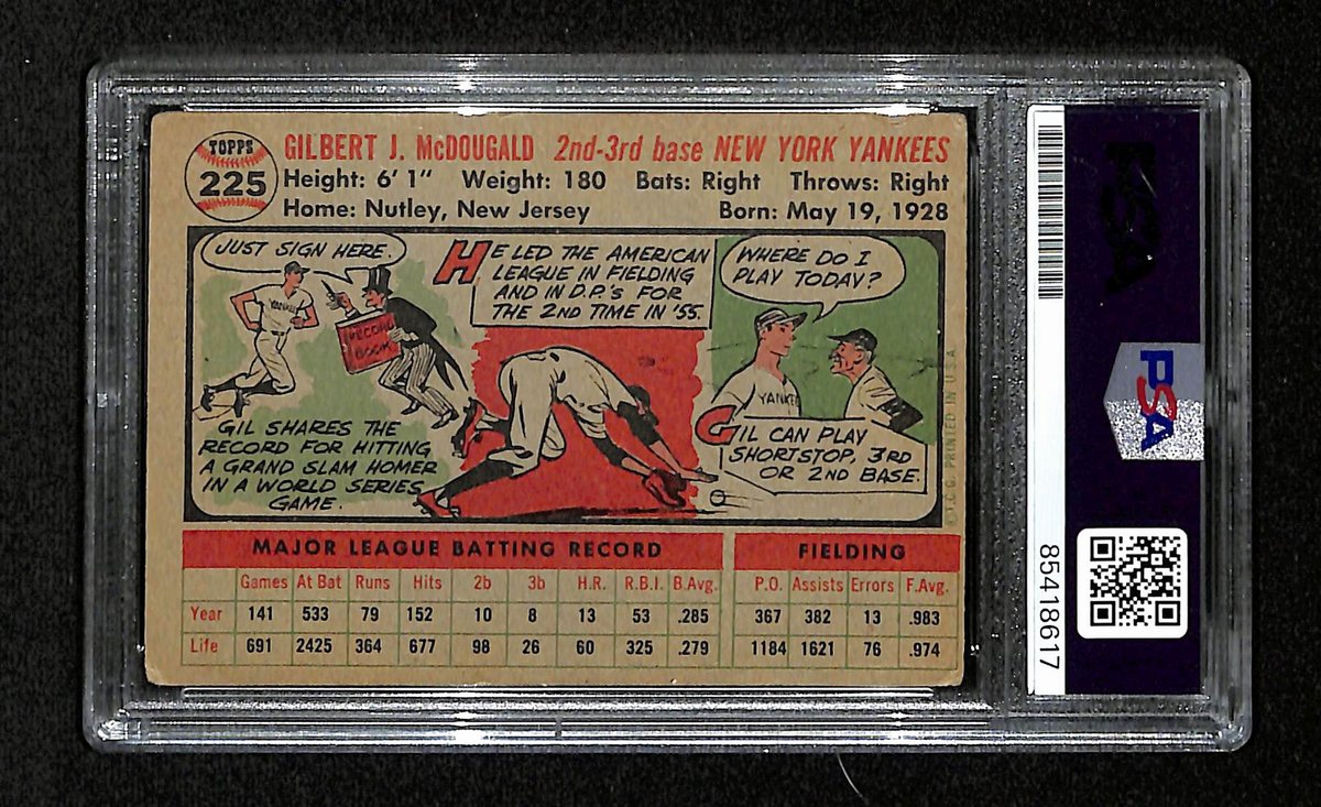 Gil McDougald Signed/Auto 1956 Topps Card #225 New York Yankees PSA/DNA 194858