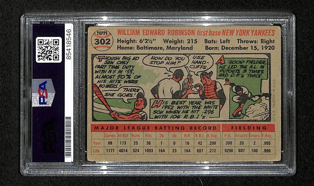 Eddie Robinson Signed/Auto 1956 Topps Card #302 New York Yankees PSA/DNA 194860