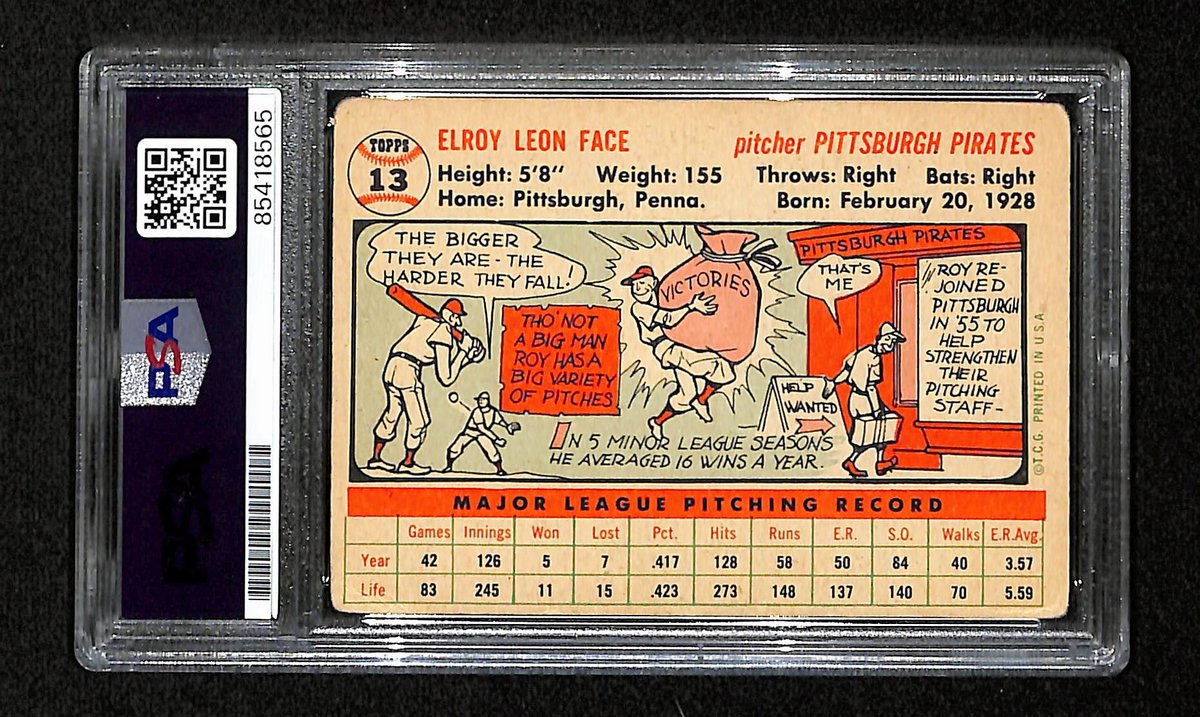 Roy Face Signed/Auto 1956 Topps Card #13 Pittsburgh Pirates PSA/DNA 194863