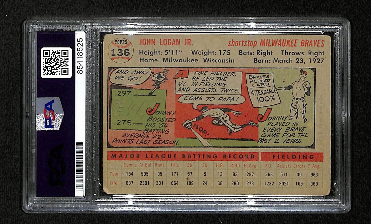 Johnny Logan Signed/Auto 1956 Topps Card #136 Milwaukee Braves PSA/DNA 194869