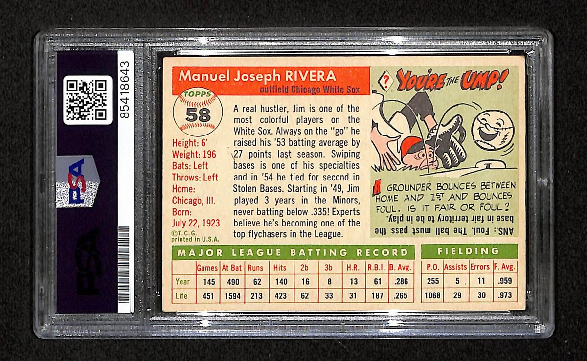 Jim Rivera Signed/Auto 1955 Topps Card #58 Chicago White Sox PSA/DNA 195369