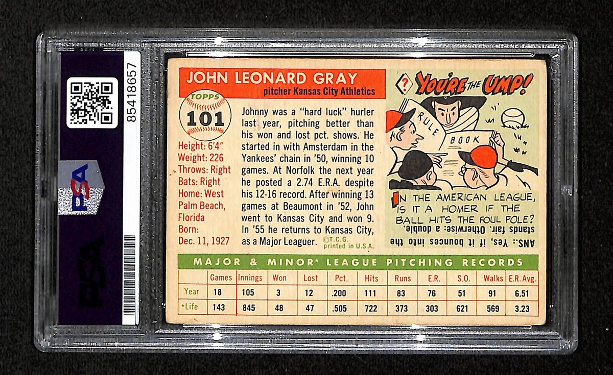 Johnny Gray Signed 1955 Topps Card #101 Kansas City Athletics PSA/DNA 195370