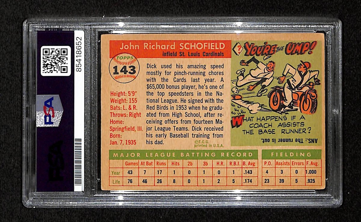Dick Schofield Signed 1955 Topps Card #143 St. Louis Cardinals PSA/DNA 195373