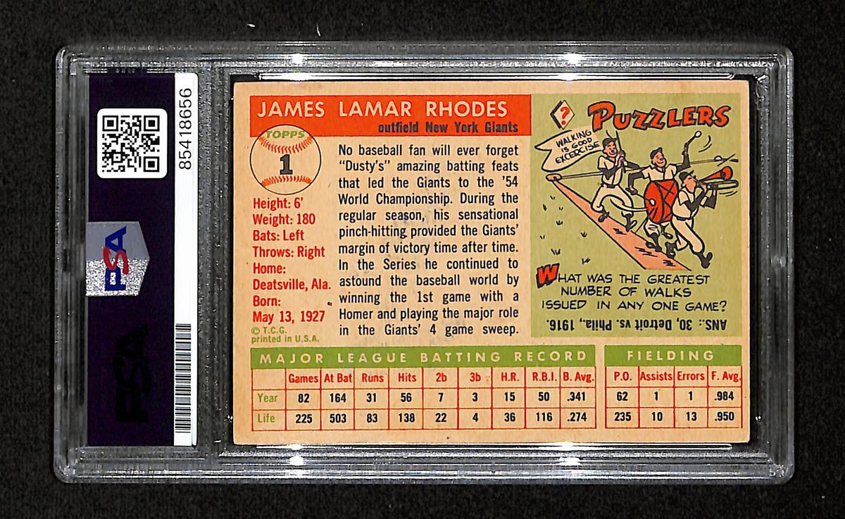 Dusty Rhodes Signed/Auto 1955 Topps Card #1 New York Giants PSA/DNA 195380
