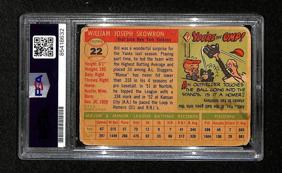 Bill Skowron Signed/Auto 1955 Topps Card #22 New York Yankees PSA/DNA 195393