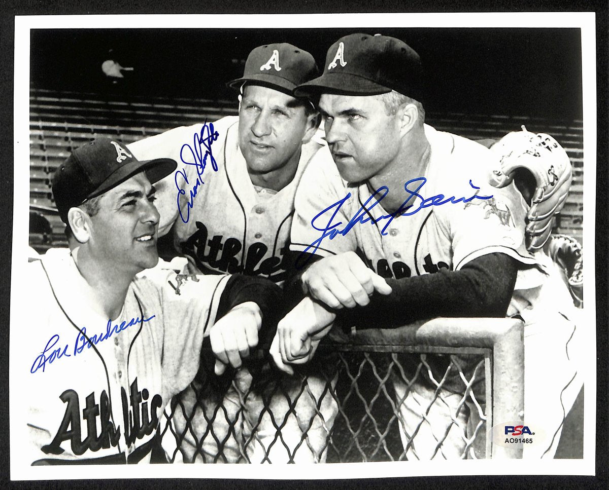 Lou Boudreau/Enos Slaughter/Johnny Sain Signed/Auto 8x10 Photo PSA/DNA 195447