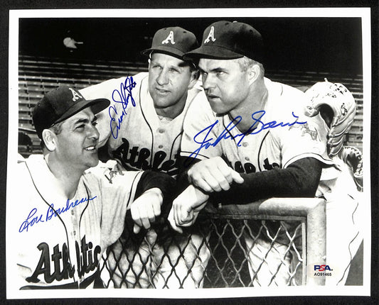 Lou Boudreau/Enos Slaughter/Johnny Sain Signed/Auto 8x10 Photo PSA/DNA 195447