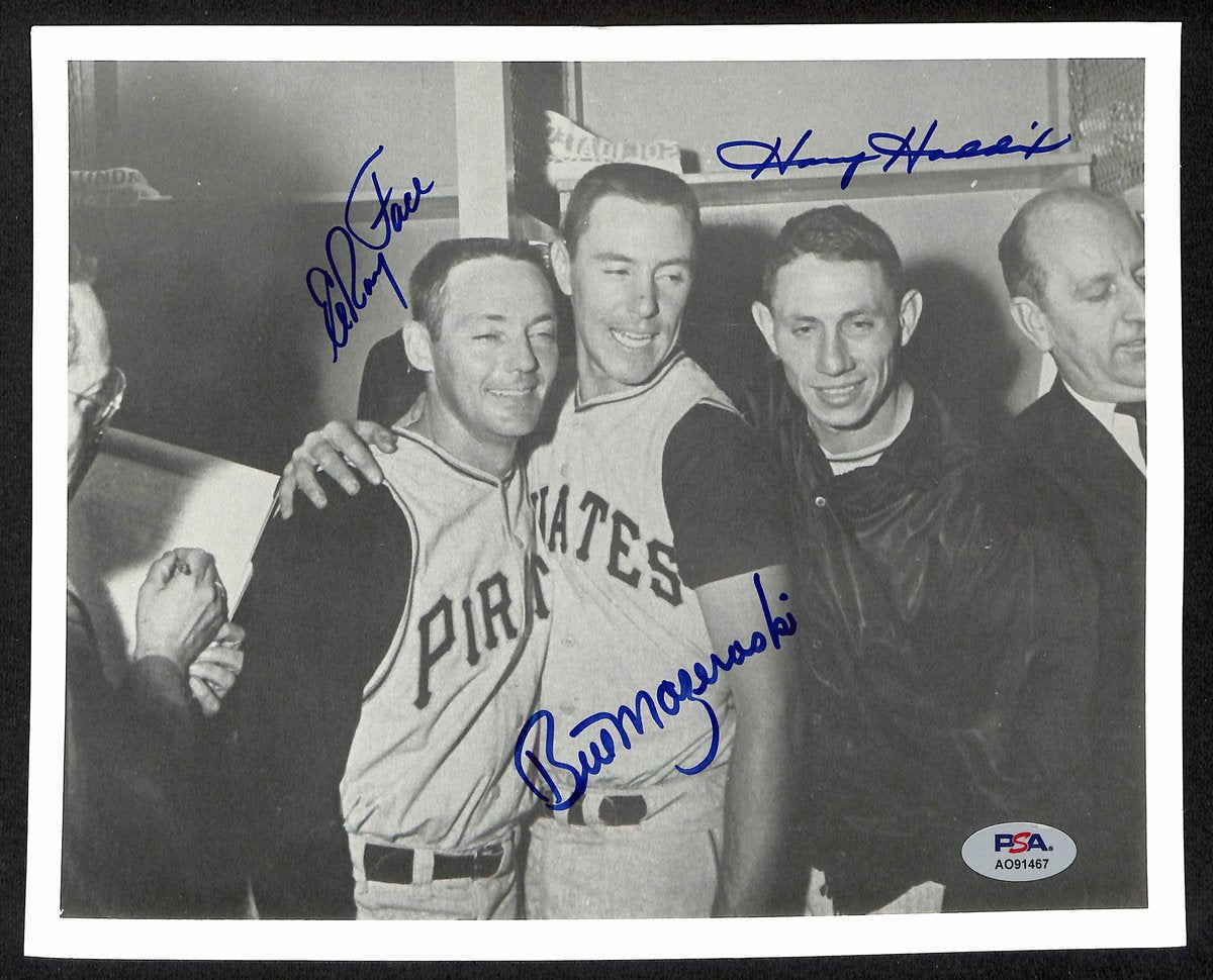 Bill Mazeroski/Harvey Haddix/Elroy Face Signed/Auto 8x10 Photo PSA/DNA 195449