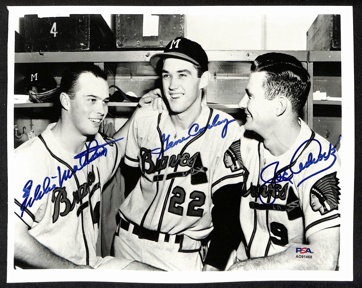 Eddie Mathews/Gene Conley/Joe Adcock Multi-Signed/Auto 8x10 Photo PSA/DNA 195450