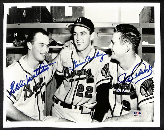 Eddie Mathews/Gene Conley/Joe Adcock Multi-Signed/Auto 8x10 Photo PSA/DNA 195450