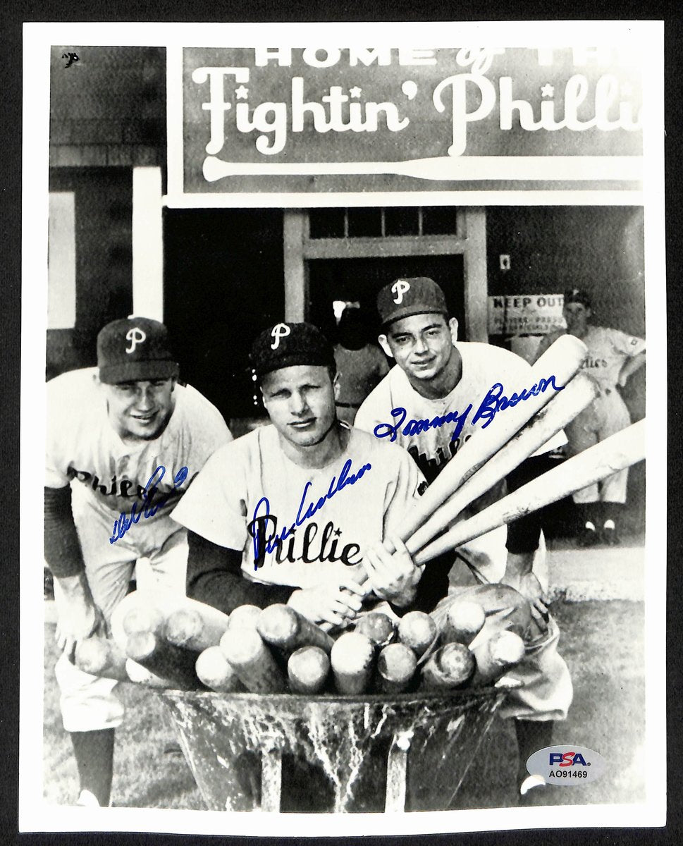 Richie Ashburn/Tommy Brown/Del Ennis Multi-Signed/Auto 8x10 Photo PSA/DNA 195451