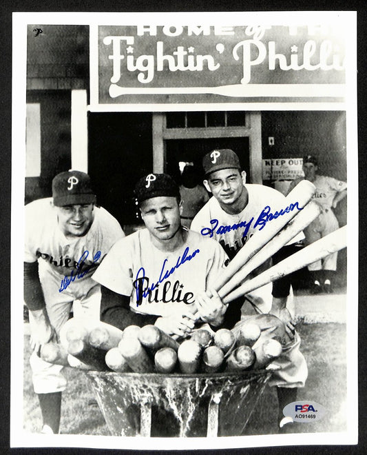 Richie Ashburn/Tommy Brown/Del Ennis Multi-Signed/Auto 8x10 Photo PSA/DNA 195451