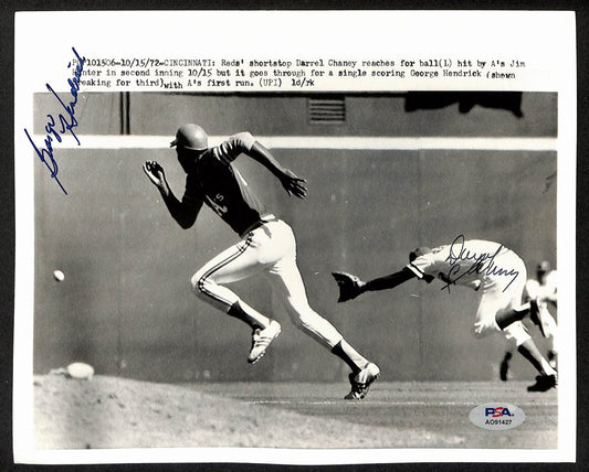 Darrel Chaney/George Hendrick Signed 8x10 Press Photo 1972 Reds vs A's PSA/DNA