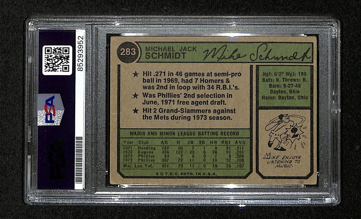 1974 Topps Mike Schmidt Phillies Card #283 Signed PSA/DNA GEM MINT 10 194900