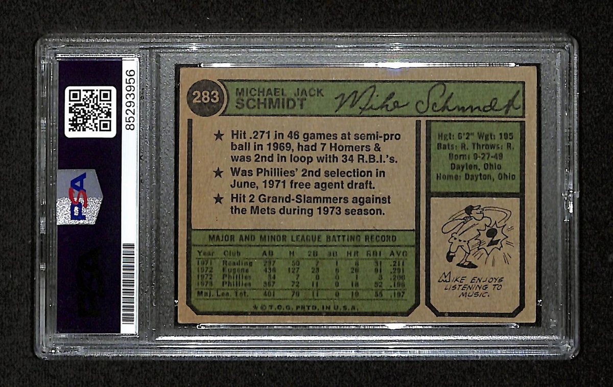 1974 Topps Mike Schmidt Phillies Card #283 Signed PSA/DNA GEM MINT 10 194904